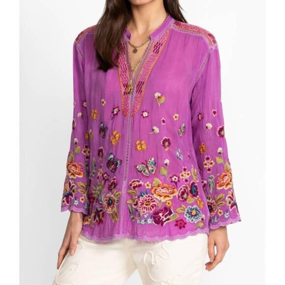Johnny Was Purple Mathilde Maude Embroidered Blouse Fits L / M / XL - Picture 1 of 15